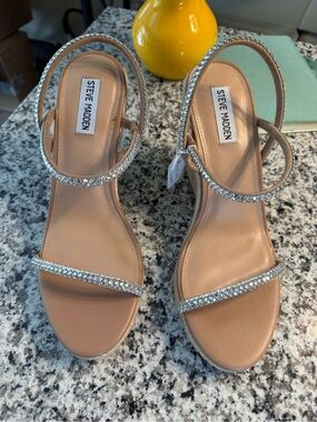 New Steve Madden Nude Strappy Sandals with Rhinestone Detail